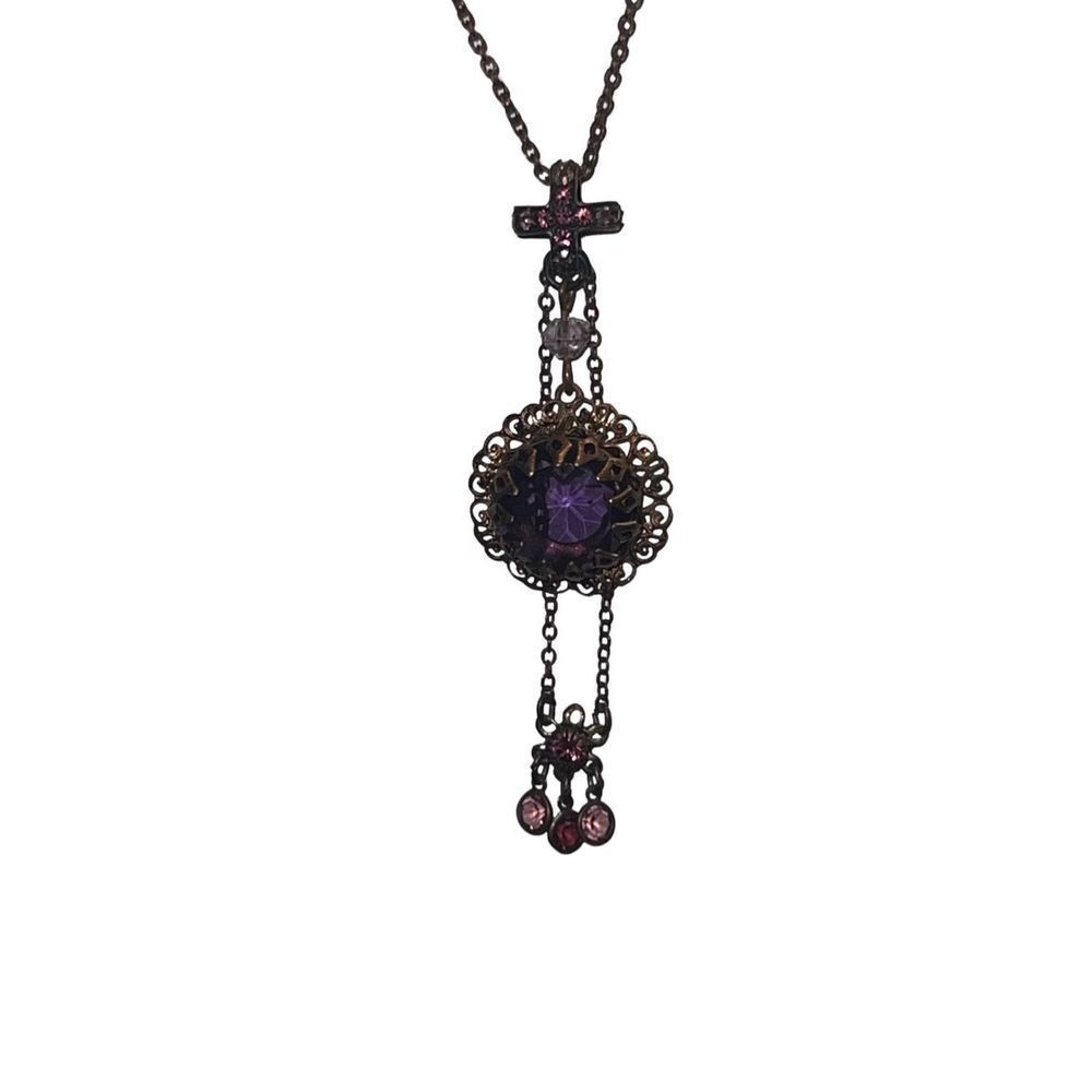 NWT Kenny Ma Brass Art Deco Swarovski Amethyst Crystals Dangle Y Necklace